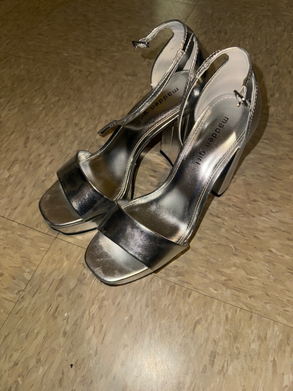 Madden Girl Metallic Silver Block Heel